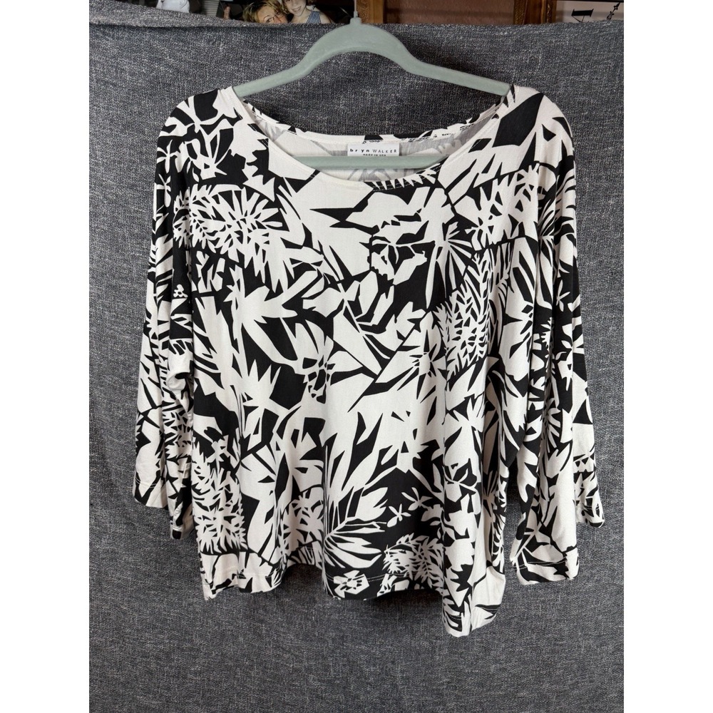Bryn Walker ~ Art to Wear ~ Black & White Ivory Ibex Print Tunic Sz Medium